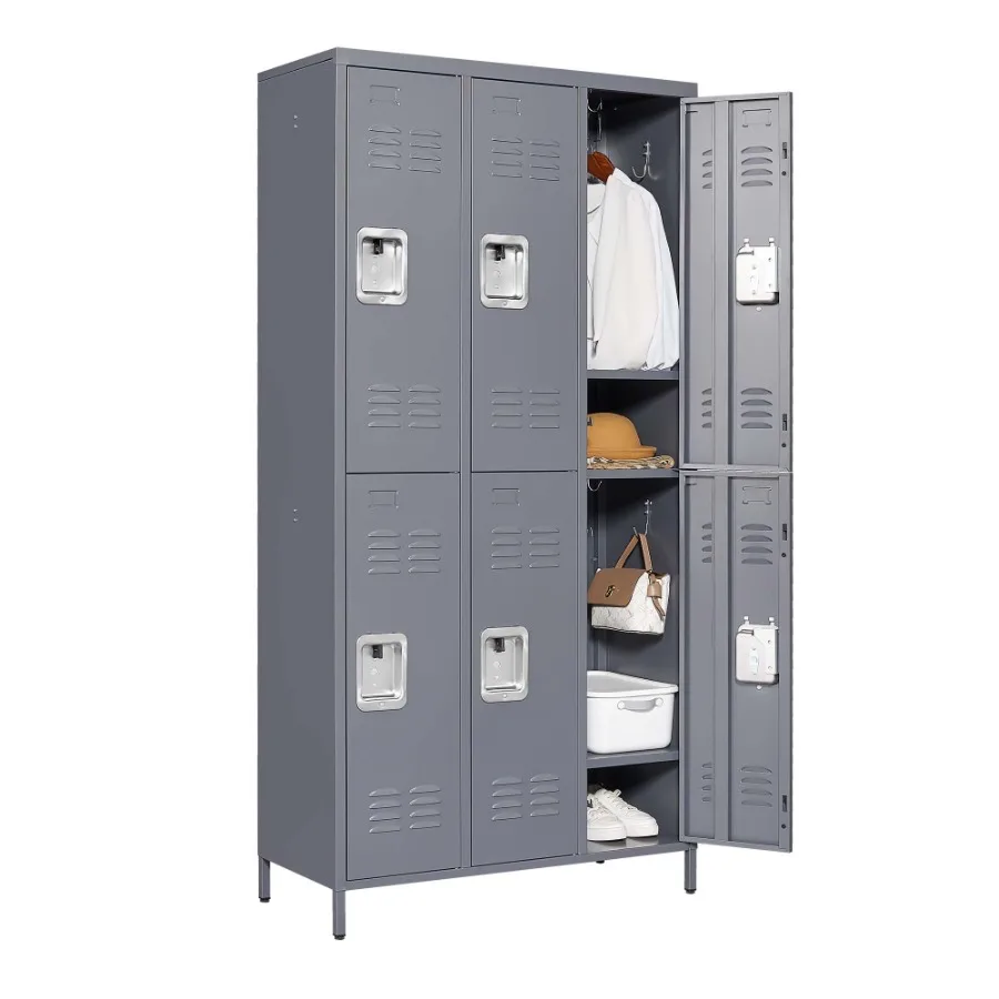 

6 Door 72H Metal Lockers With Lock for Employees Storage Locker Cabinet for Home Gym Office School Garage Gray