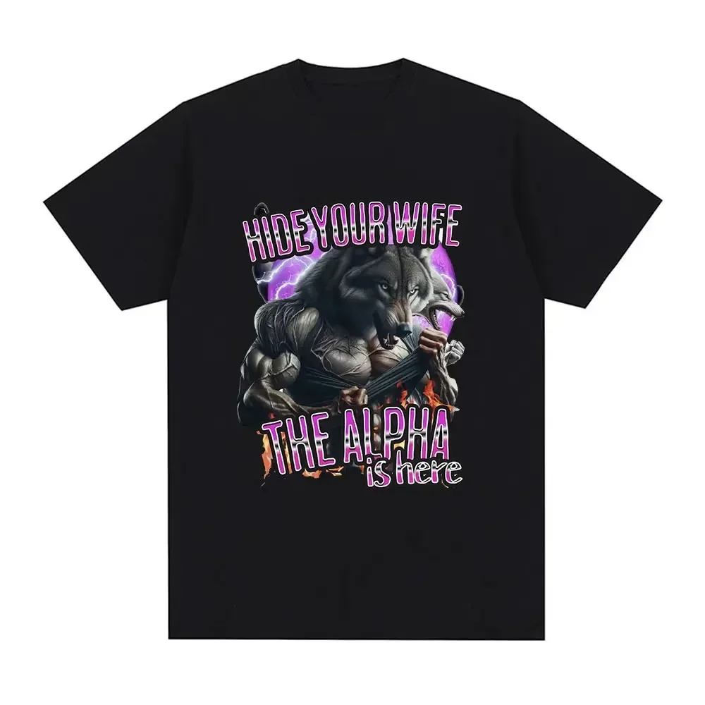 Menschlicher Tag Sigma By Night Lustiges T-Shirt mit Wolfsmuster, Unisex, Baumwolle, kurzärmelig, übergroßes T-Shirt, lässige Streetwear für Männer und Frauen