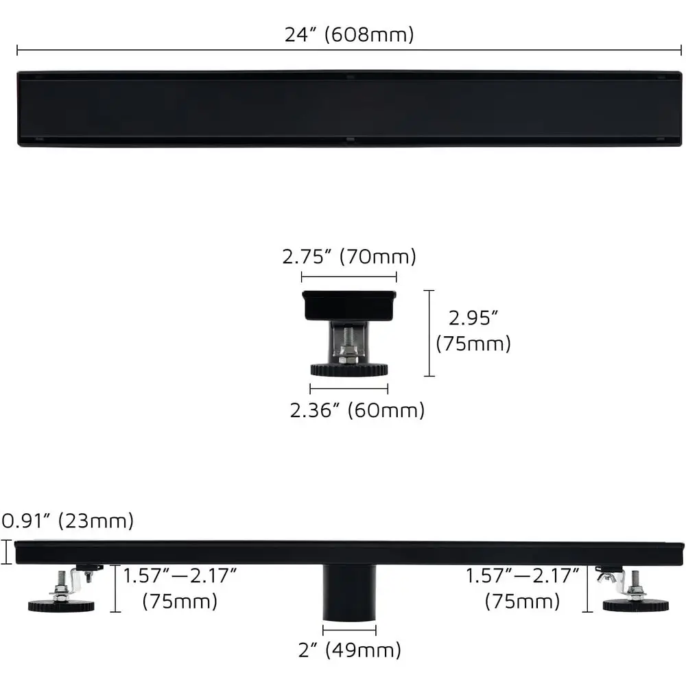 24 تصريف دش خطي أسود غير لامع من الفولاذ المقاوم للصدأ 304