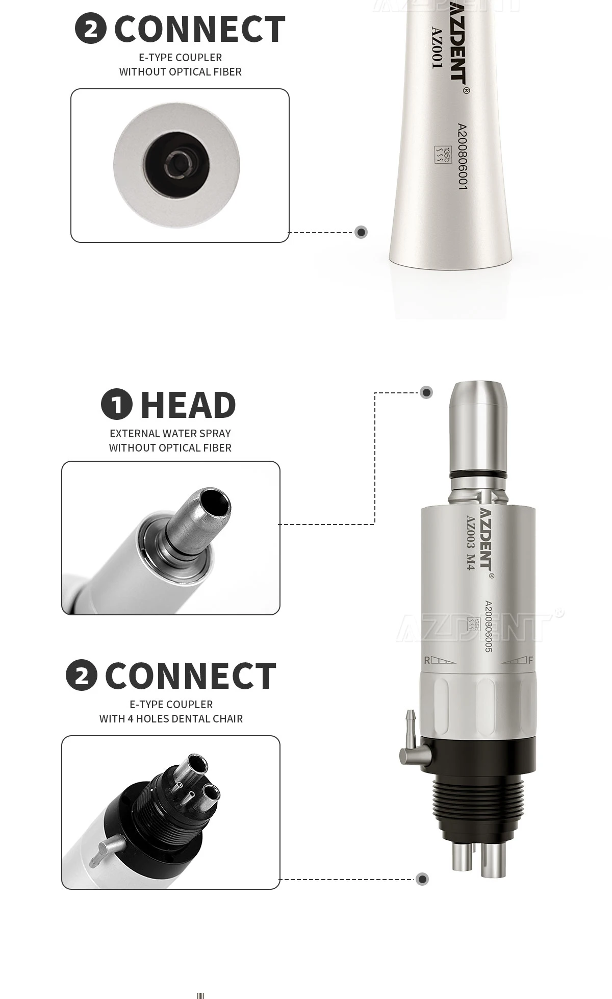 AZDENT Dental-Set mit langsamer Drehzahl, Winkelstück, gerader Luftmotor, 2/4-Loch-Druckknopf, externer Sprühvorrichtung, Zahnarztwerkzeug – Detail 7