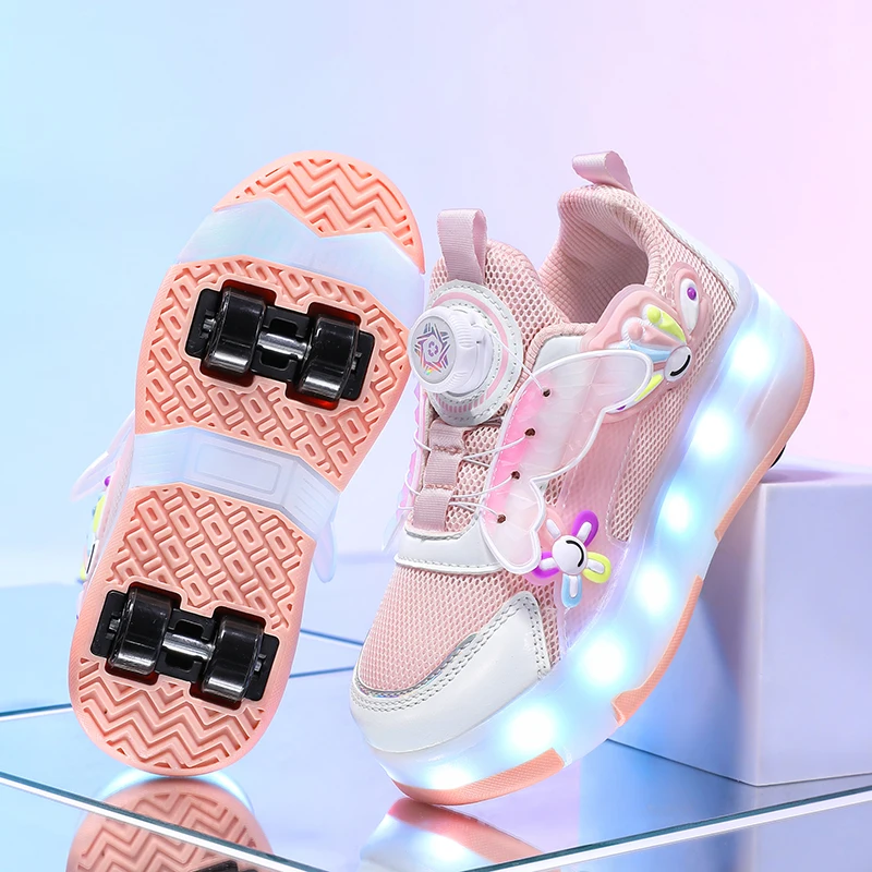 

Children's Roller Skate Shoes 2026 New LED four-wheel lights Roller Skates Children's Gifts Cute Cartoon graphic sports shoes
