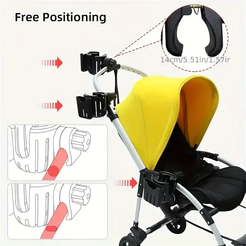 Stroller Cup Holder Universal 360° Rotatable Baby Stroller Accessories Travel 2 In 1 Phone Water Cup Milk Bottle Pram Cart Rack