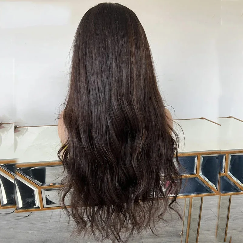 Soft Dark Brown Glueless 26Inch 5x5 Silk Base Wave Jewish Human Hair With Baby Hair HD Lace European Hair Preplucked  Daily