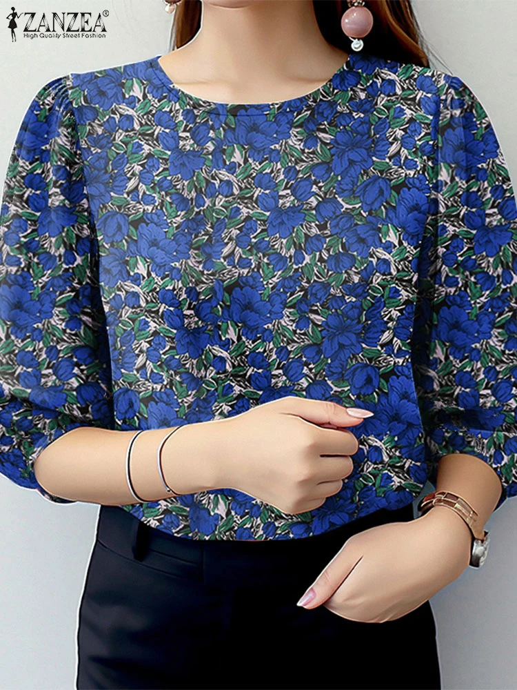 2025 Camicetta floreale stampata moda estiva ZANZEA Bohemain Vacanza Tunica Top Donna O Collo Camicia manica 3/4 Casual Lavoro Blusas