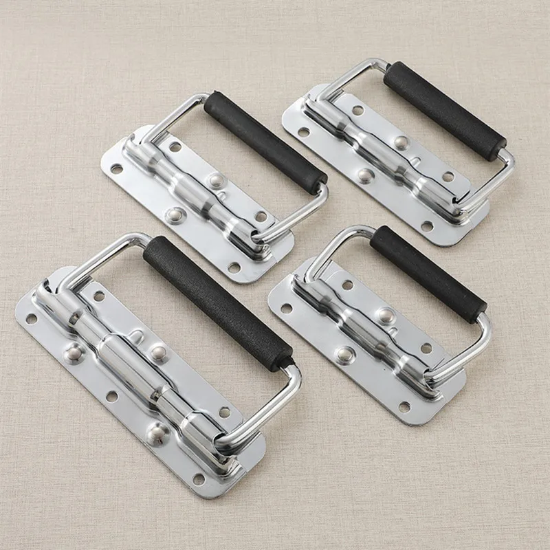 Chrome Iron Folding Handle Kitchen Cabinet Handles Pull Flush Lift Ring Heavy Door Spring Loaded Furniture Accessories