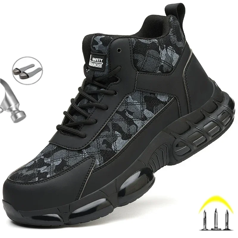 Latest 2024 Fashion Men Work Safety Boots Steel Toe Cap Indestructible Anti Smashing Sneakers Puncture-Proof Protective Shoes