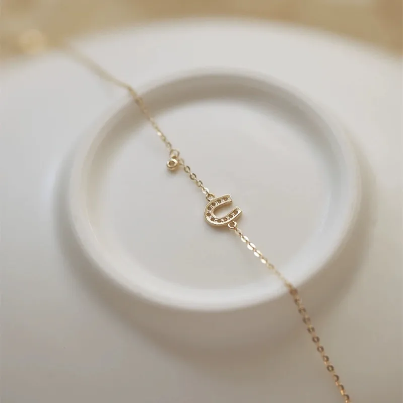 Real 925 Sterling Silver Zircon Letter U Charm Bracelet for Women Party Trendy Fine Jewelry Minimalist Light Luxury Accessories