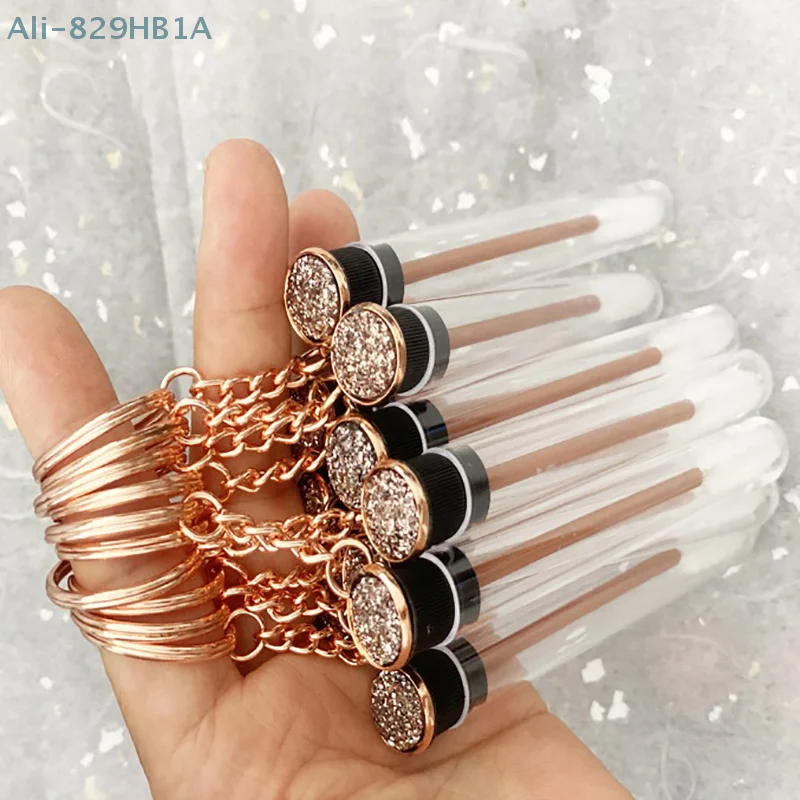 Gold Reusable Eyelash Brush Tube Keychain Plastic Lash Spoolie Container Glitter Cils Mascara Wands Keyring