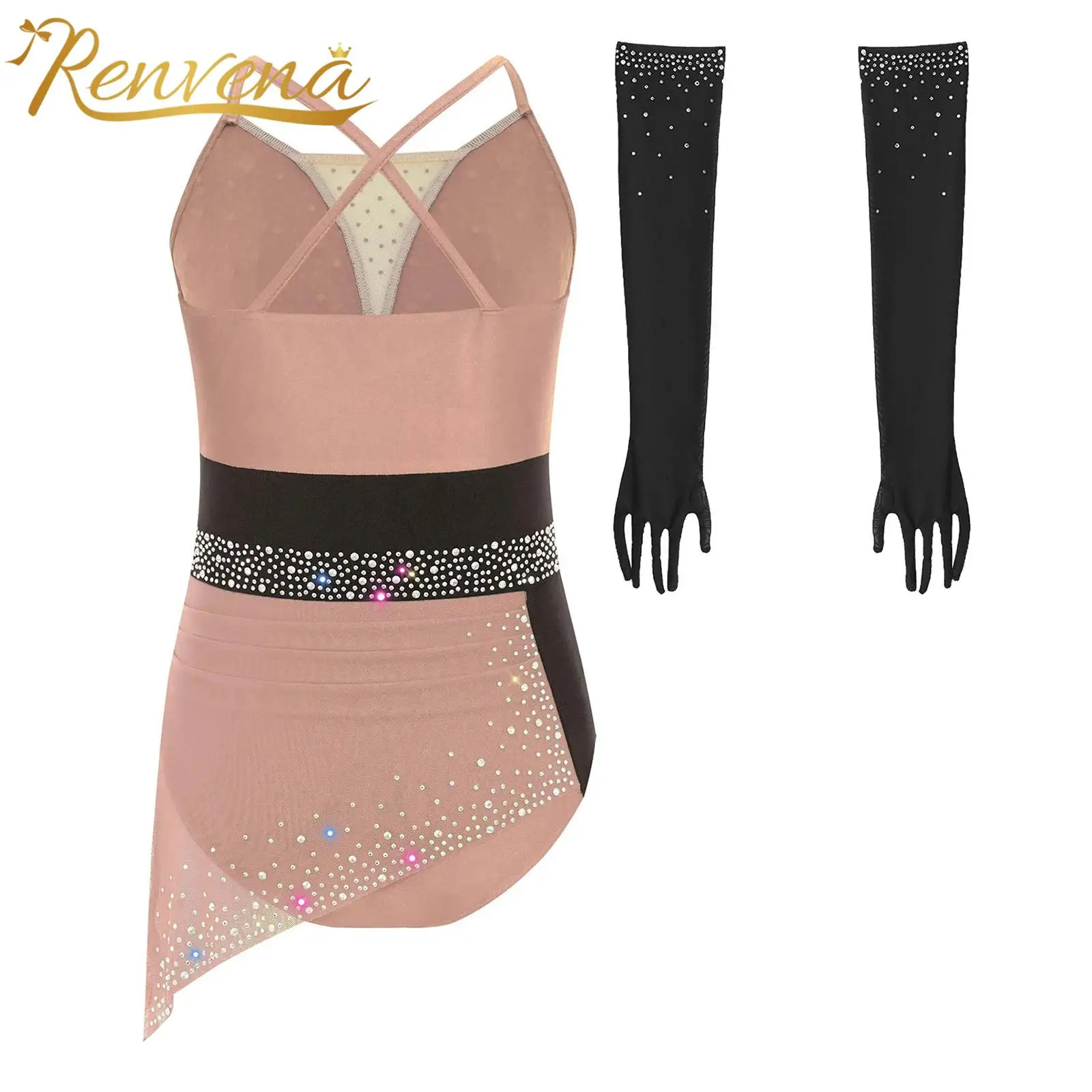 

Childs Ballet Dance Performance Competition Costumes Kids Shiny Rhinestones Gymnastics Leotard Girls Mesh Figure Skating Tops