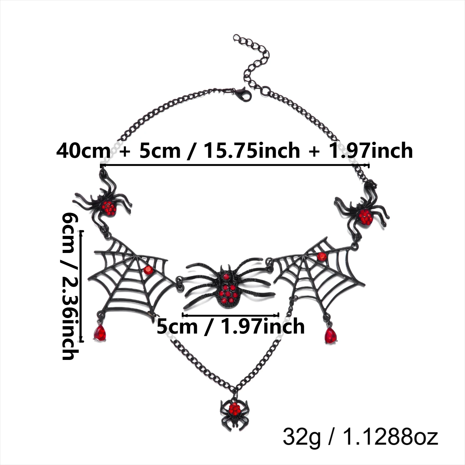 Gotisches Übertriebenes Schwarzes Spinnen-Quasten-Halsband und Ohrringe Set für Damen Vintage Spinnennetz-Halskette Halloween-Schmuck Geschenk – Detail 9