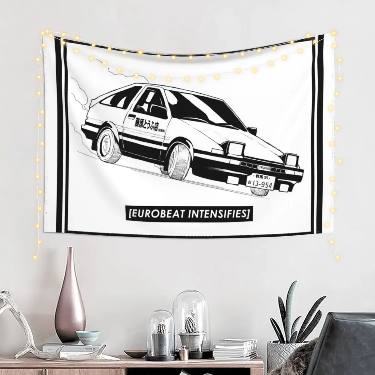 Eurobeat Intensifies AE86 Kansei Dorifto Initial D Car Tapestry Decorative Wall Mural Art Mural Room Decorator Tapestry