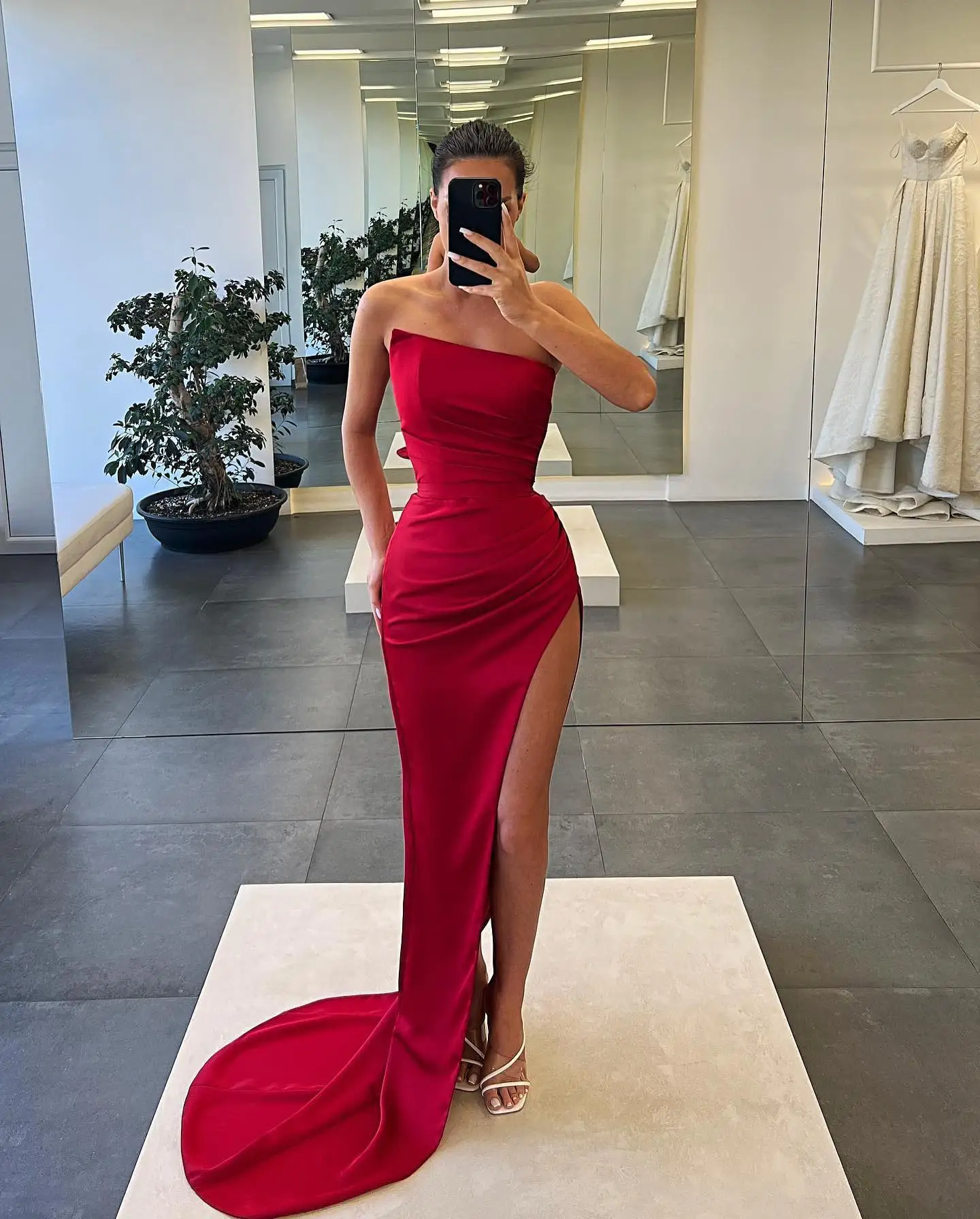 

Beautywav Elegant Red Prom Gown Women's Strapless Mermaid Party Evening Dress Floor Length Formal Occasion Dresses Customized