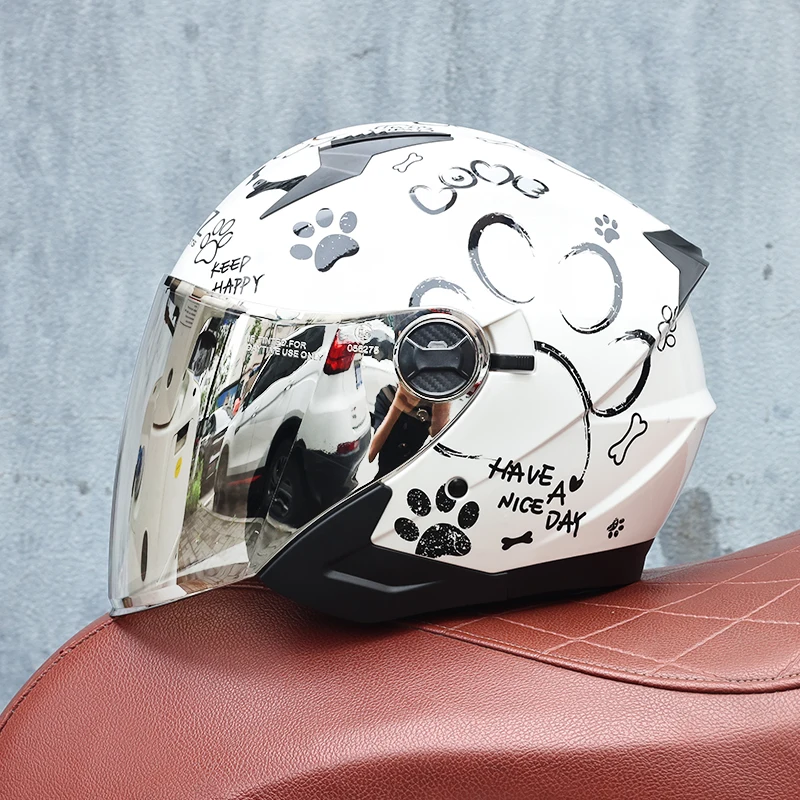 

Retro semi covered men's and women's dual lens electric vehicle helmet, dual mirror pedal universal half helmet for all seasons