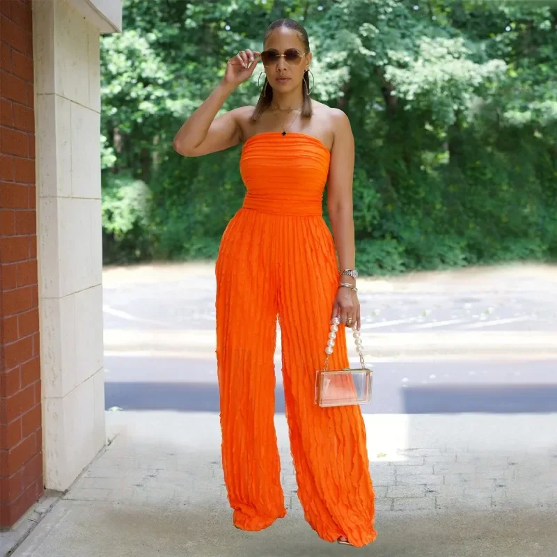 

GUWU модный женский комбинезон с волнистыми оборками, без бретелек, с открытой спиной, без рукавов, широкий комбинезон 2025 г., сексуальный вечерний клубный комбинезон, комбинезон