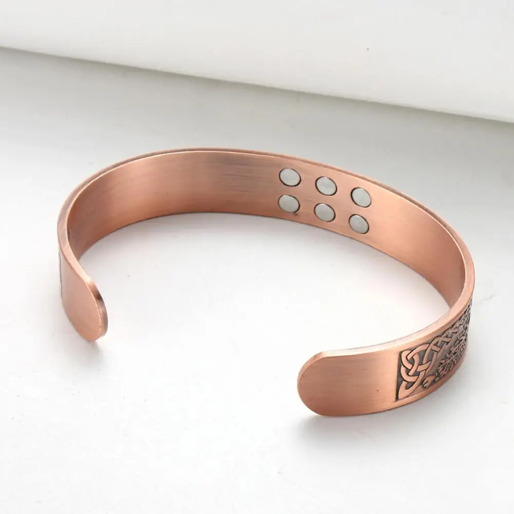 Pure Copper Magnetic Bracelet Open Closure Cuff Bangle with 18 Healing Magnets Trees of Life Vintage Jewelry Gift for Men Women