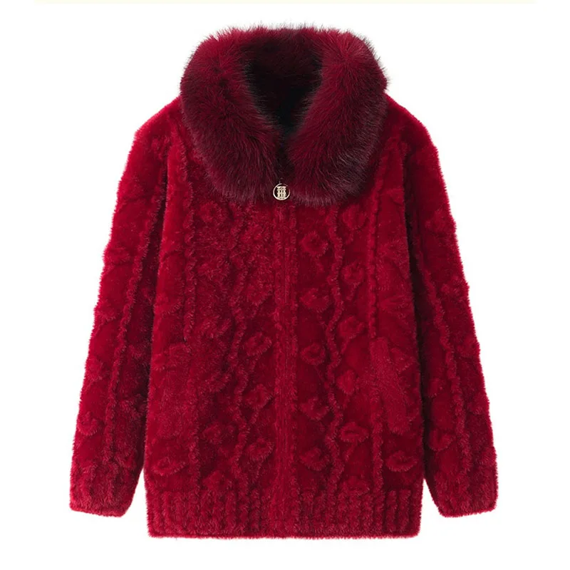 

High Quality Imitation Mink Woolen Coat 2024 NEW Autumn Winter Jacket Middle Aged And Elderly Grandma Keeps Warm Overcoat Tops