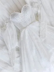 Vestido De novia De tul brillante para mujer, traje Sexy De manga larga con apliques De marfil, hombros descubiertos, 2023