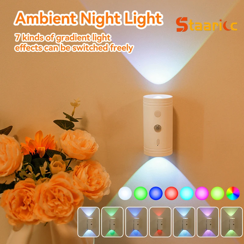 

RGB Colorful Gradient Ambient Light Smart Human Body Induction Magnetic Rechargeable Wall Lamp for Home Bedroom Corridor Decor