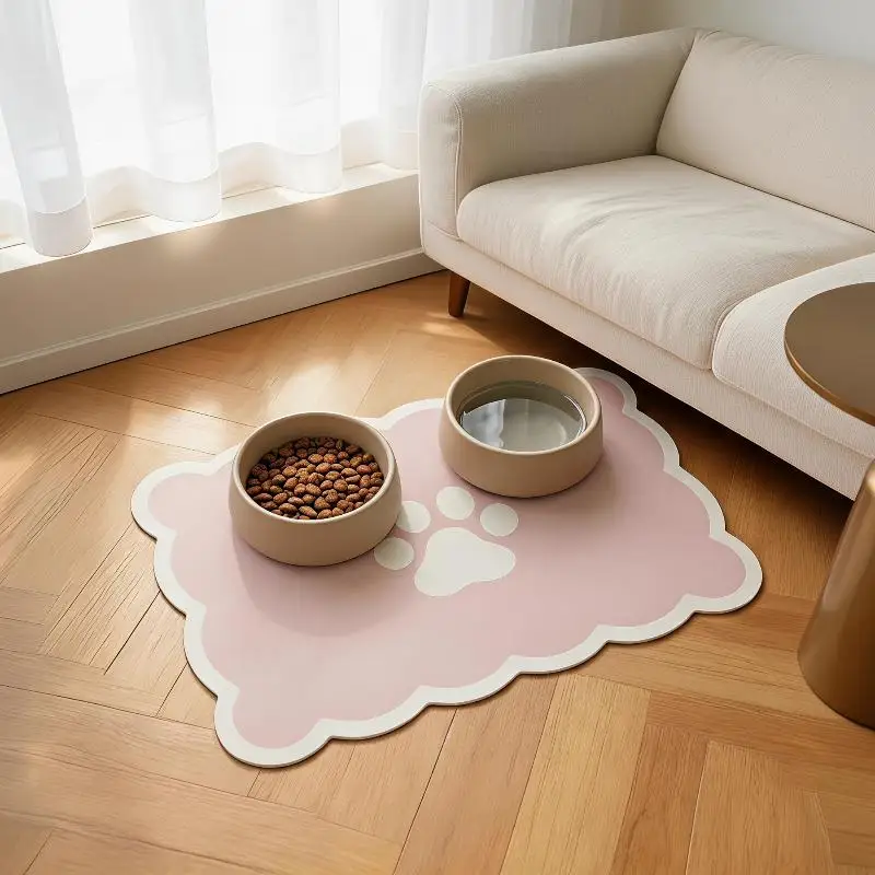 Waterproof Absorbent Pet Feeding Mat Non Slip Backing Wavy Edge Easy Clean Pad for Cats Small Pet Feeding