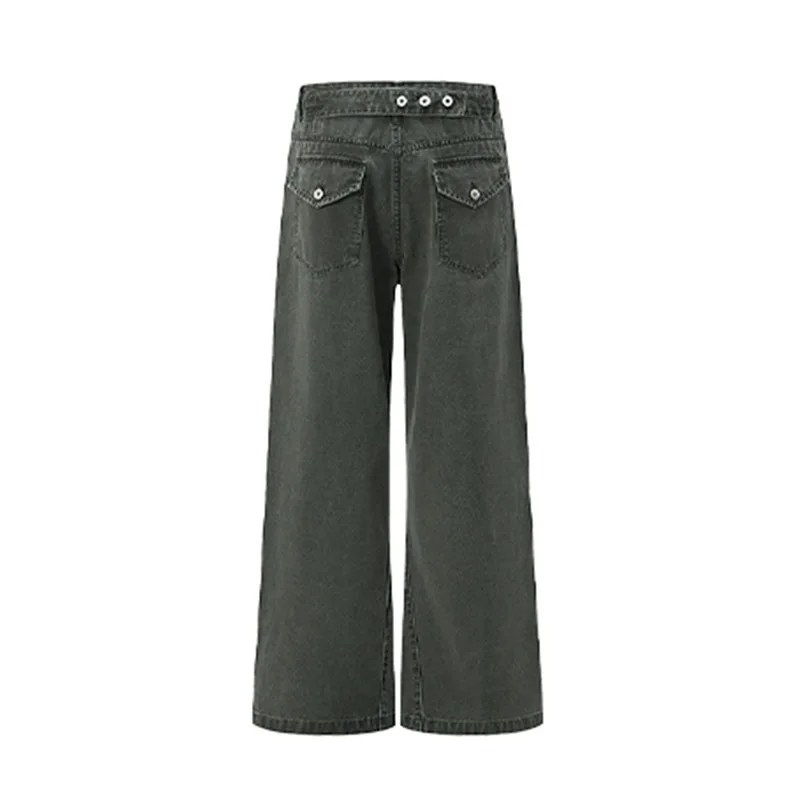 MWJLPWQ Washed Loose-Fit Flared Pants For Men American Street Vintage Washed Distressed Workwear Cuffed Wide-Leg Trousers 17571