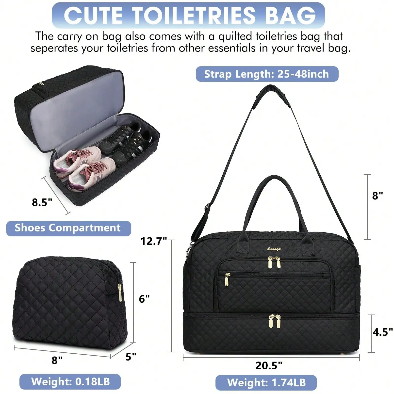 Large Women Travel Duffle Bag - Carry On Overnight Bag Weekend Travel Duffel Tote Bag Yoga Gym Bag With Wet Pocket Toiletry Weekender Overnight Bag For Travel Business Trips Sport , Personal Item Travel Bag With Shoes Compartment