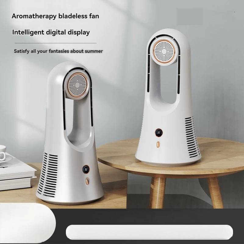 Ventilador sin hojas con fragancia, torre USB de escritorio, pantalla LED inteligente pequeña, ventilador de aire acondicionado para el hogar y el dormitorio, novedad de 2024