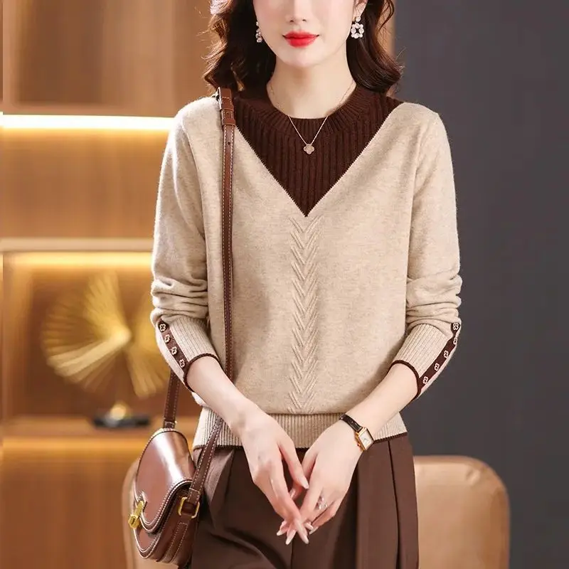 

Spring and Autumn Women's Pullover Round Neck Colorful Button Long Sleeve Sweater Knitted Bottom Fashion Casual Commuter Tops
