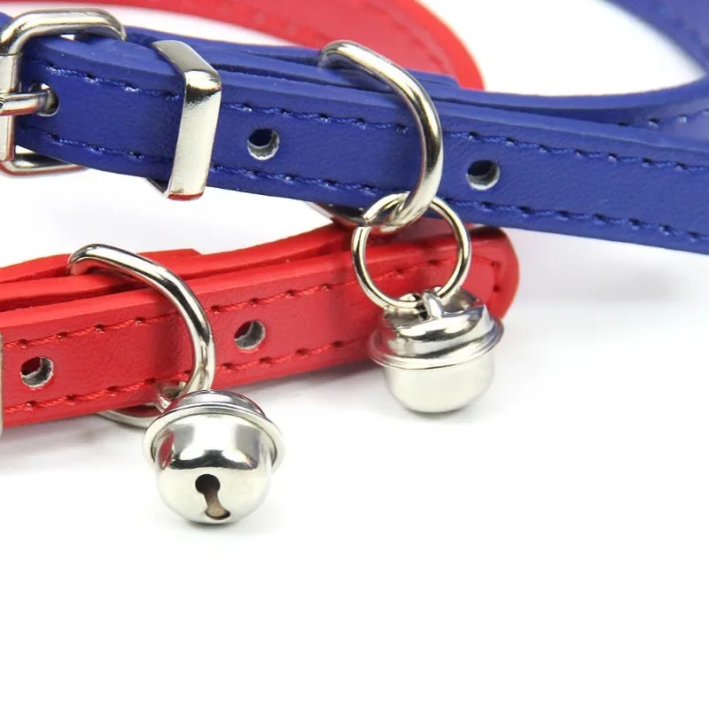 Pet Collar Solid Color Adjustable Dog Cat NeckCollar Candy Color Leather with Bell Fashion DIY Bell Necklace Kitten Accessories