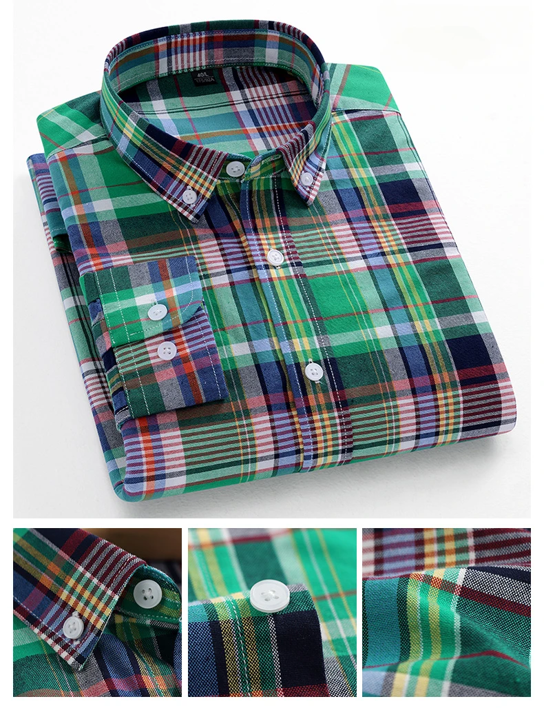 Casual Long-sleeve Shirts for Men Slim Fit Plain Shirt 100%cotton Plaid Striped Tops Soft Designer Fashion Korean Trends Clothes