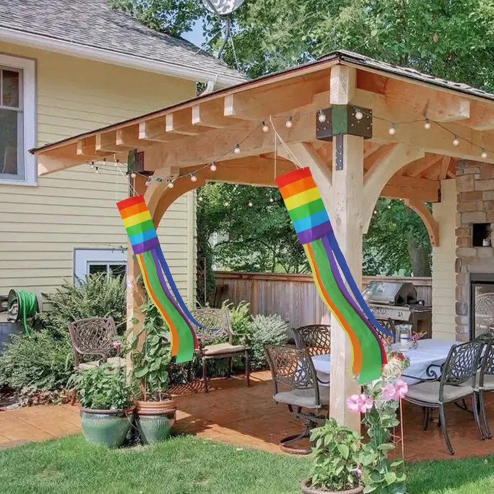 

2Pcs Rainbow Wind Sock Flags Bold Vibrant Colors Elegant Hanging Decor for Outdoor Home Festival Celebration Garden Yard