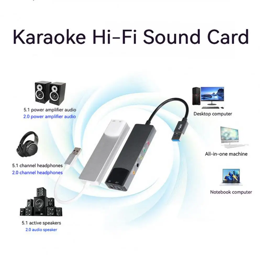 Usb Sound Card 6-channel Sound Card Usb Fiber Optic Spdif Sound Card External Multifunction Audio Adapter Ac-3 -compatible 5.1