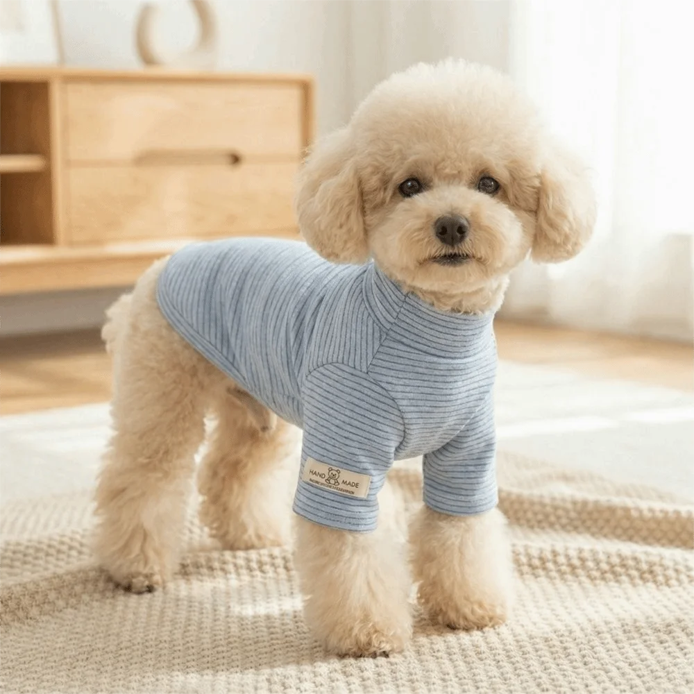 Striped Pattern Pet Bottoming Shirt Warm High Collar Pet Pullover Multi-Color Soft Two-Leg Dog Clothes Indoor Wear