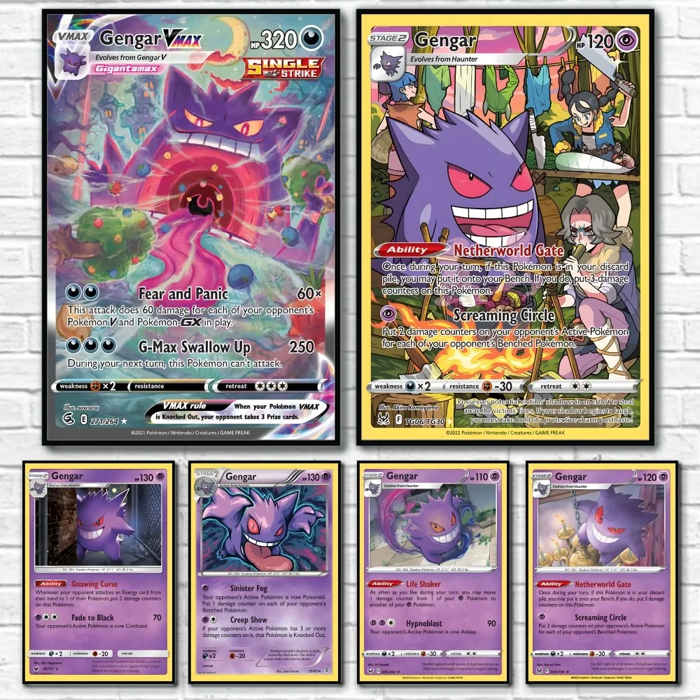 

Japanese Anime Rare Gengar Cartoon Card Poster Sticky Wall Art Printing Waterproof Home Living Bed Room Bar Aesthetic Decor