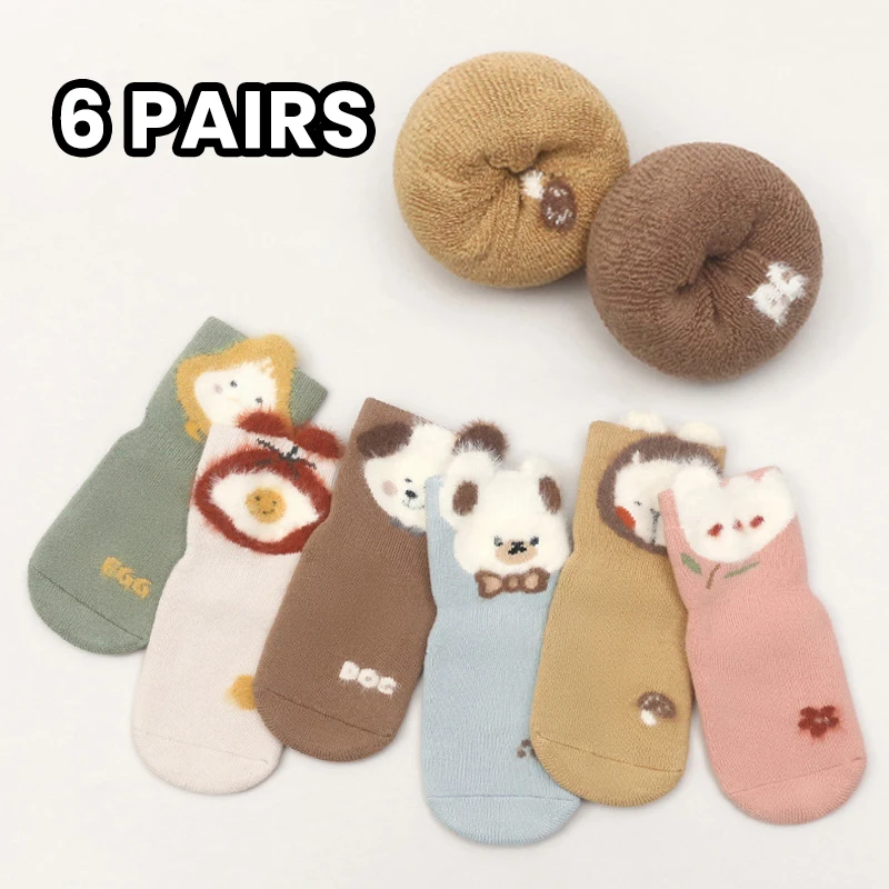 3 Paar Winter-Socken, verdickt, niedlich, Tier-Anti-Rutsch-Socken für Kinder von 0–5 Jahren, gemütliche Schuhe mit bezauberndem Design