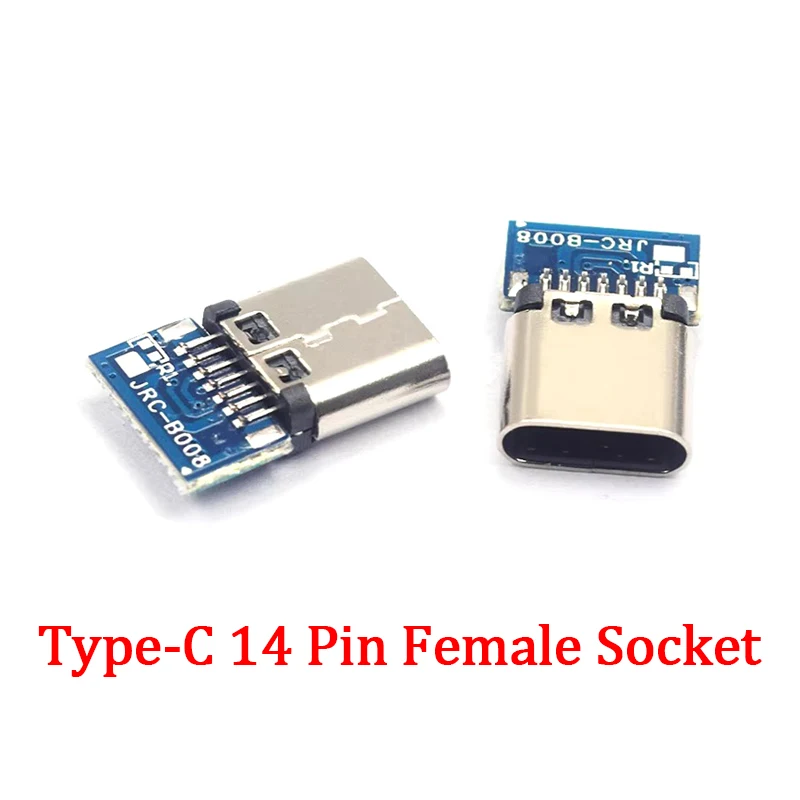 

20PCS Micro USB 2.0 Type C Connector to Solder Welding 14 Pin Female Socket Through Holes PCB 180 Vertical Shield Wholesale