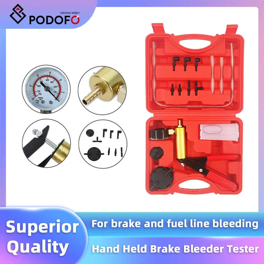 Podofo Multifunctional Auto Kit Vacuum Pump Kit Hand Held Brake Bleeder Tester Set For Car Motorcycle Truck Vacuum Pump Organize