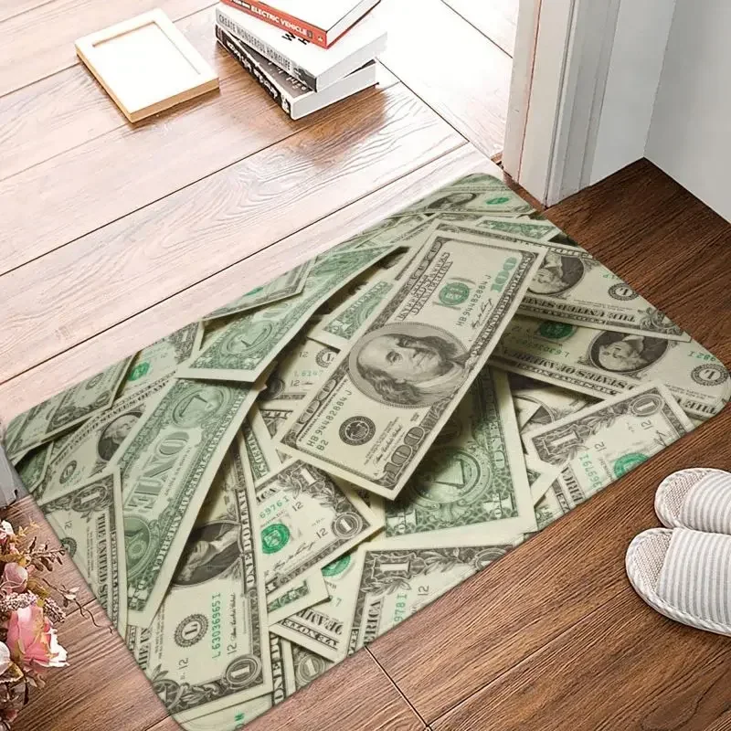 Custom Money Dollars Bill Pattern Doormat Non-Slip Entrance Kitchen Bath Floor Door Mat Garden Rug Carpet Footpad