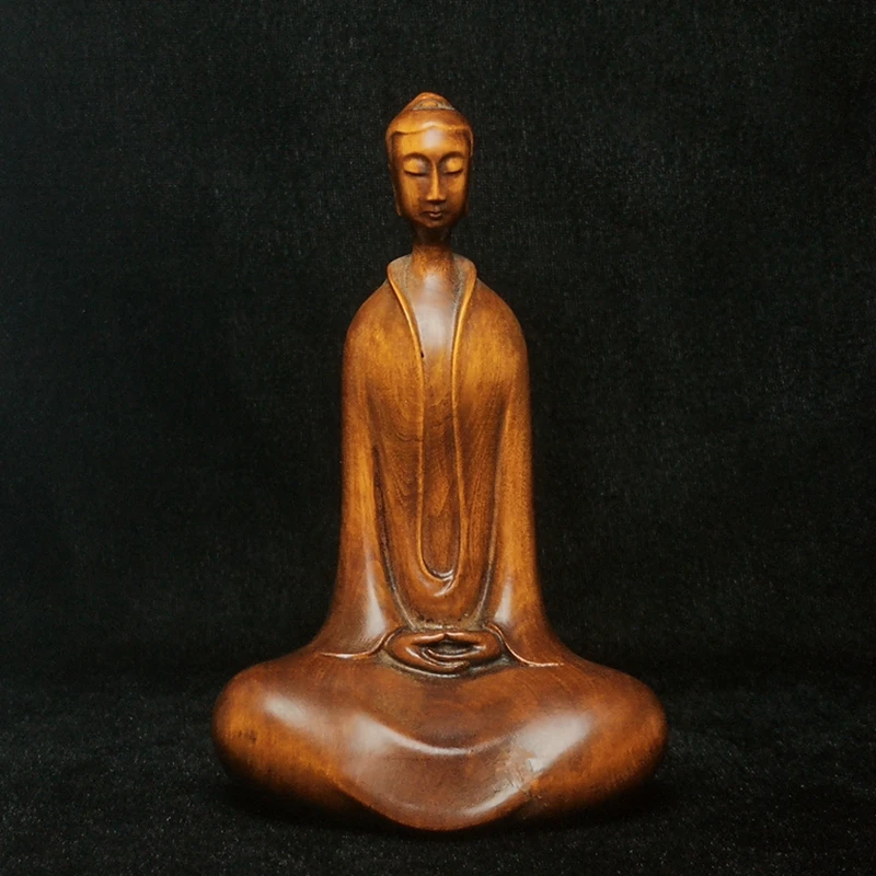 

H 4.8 inch Japanese boxwood carved Buddha Figure statue decoration collectable