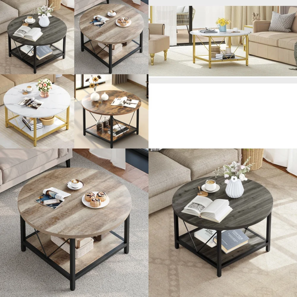 طاولات المقهى طاولة قهوة مستديرة مع رف تخزين لغرفة المعيشة والمكتب والمنزل بتصميم حديث لتوفير المساحة #1