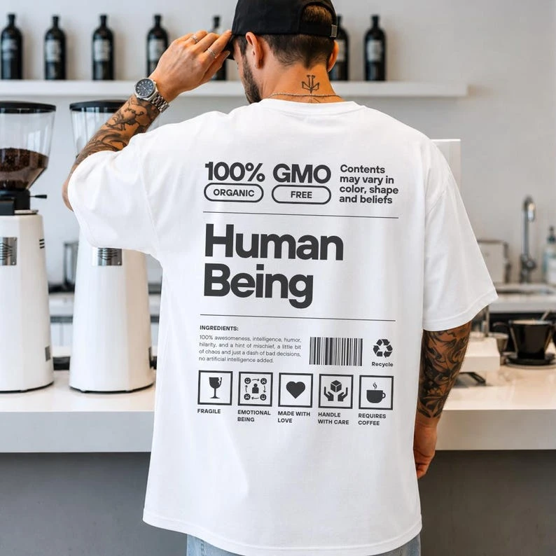 Human Being Graphic Tee Y2K Aesthetic T shirt Trendy Oversized Unisex Vintage Loose Short Sleeves Classic Streetwear Trendy tee