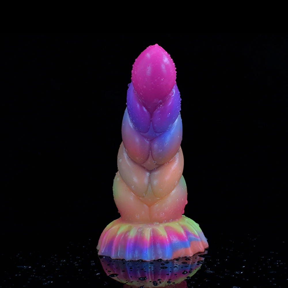FAAK Glowing In Dark Butt Plug Silicone Curve Anal Beads Sex Toys With Suction Cup Luminous Dildo G-spot Stimulate Masturbator - view 5