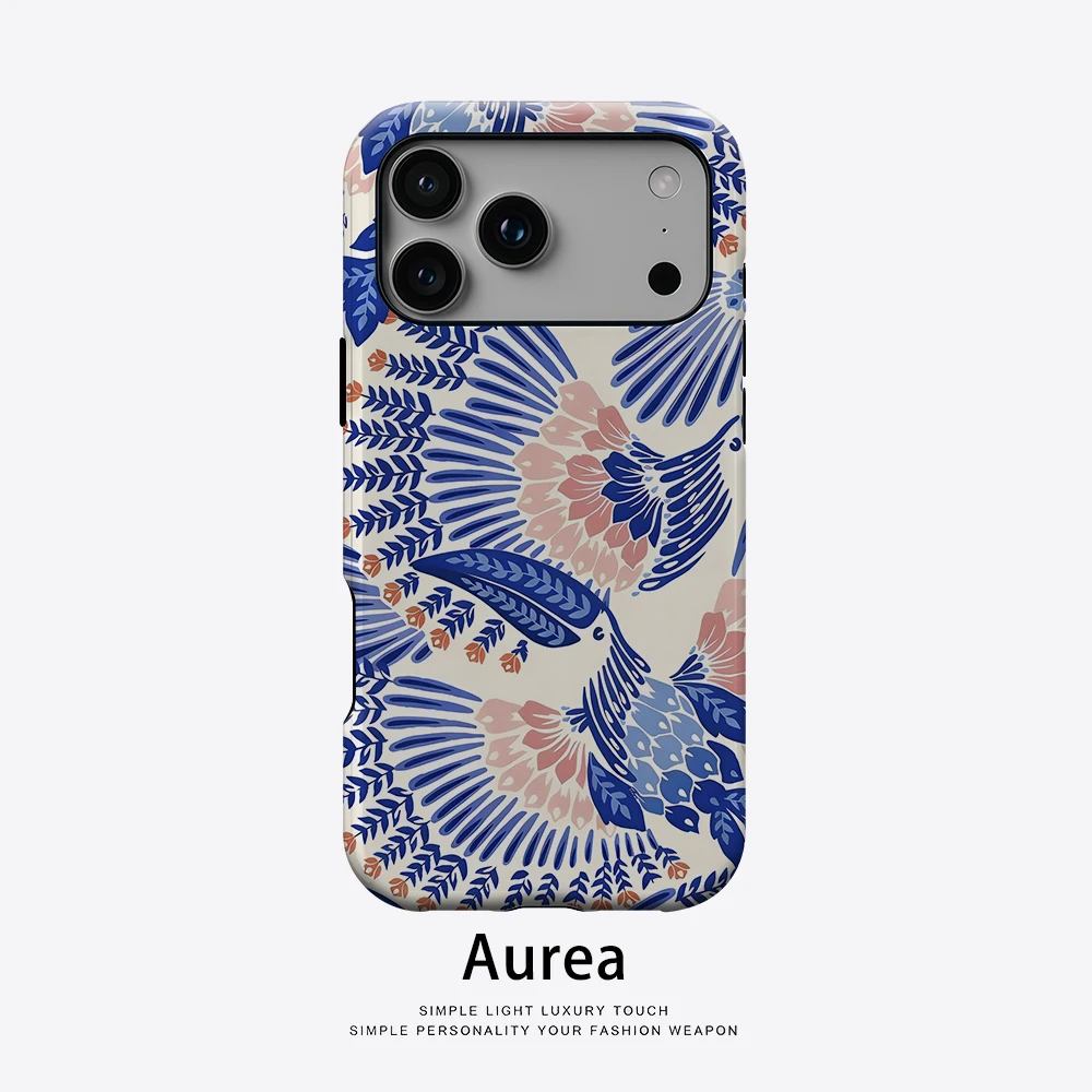 Aurea Case Matte Bumper für MagSafe Hülle für iPhone 18 17 16 15 14 Plus 13 Pro Max Stoßfeste Harte PC Blue Bird Floral-s Schutzhülle