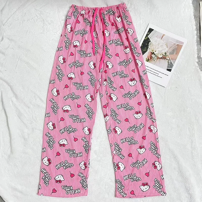 Sanrioed Hello Kittys Pants Summer Loose Thin Pajamas Cute Anime Pajamas Multi-color Home Pants Comfortable Casual Girl Gift