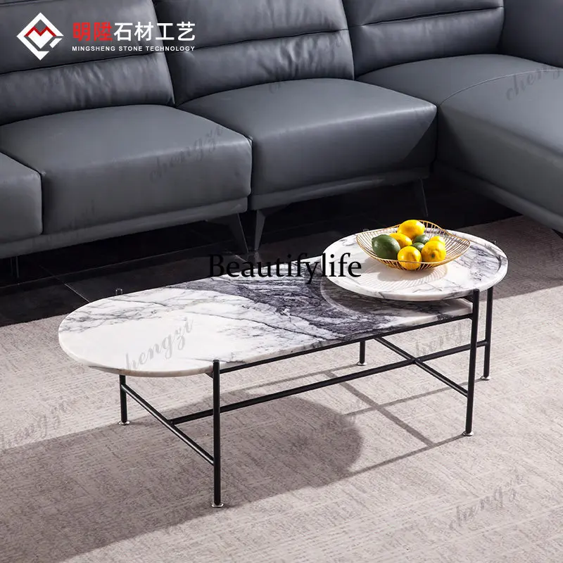 Nordic simple tea table natural marble modern living room home creative split-level oval, coffee table
