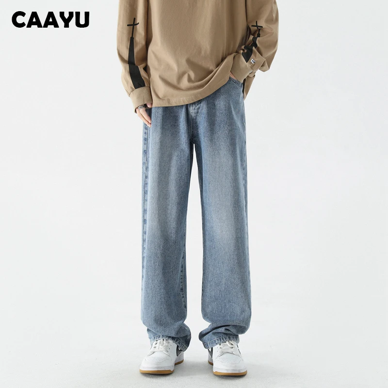 CAAYU 2023 New Streetwear Baggy Jeans Men\'s Korean Fashion Y2K Loose Straight Wide Leg Pants Male Brand Clothing Blue Jeans Mens