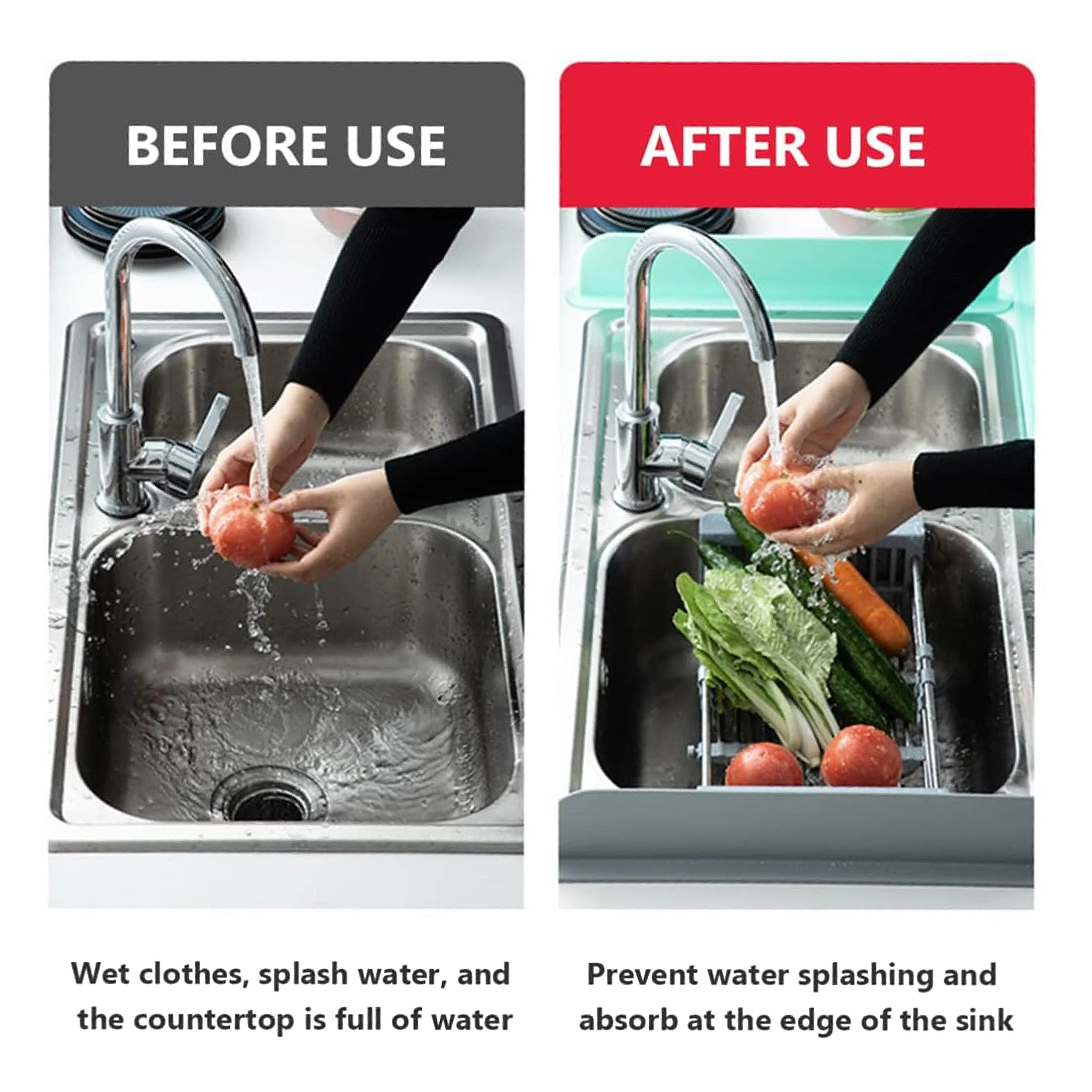 A soft silicone adhesive partition for kitchen sink splash proof partition, suitable for washing dishes and vegetables