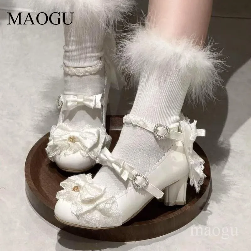 Japanese Style Women's Large Size34-42 Kawaii Lolita Mary Jane Shoes Bow Heart Buckle Chunky Heel Cosplay Shoes Zapatos De Mujer view 3
