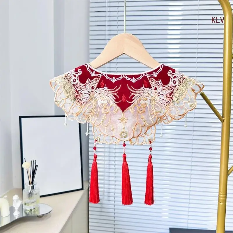 Cổ áo giả trang trí ren thêu Yunjian tua rua Hanfu Cổ áo có thể tháo rời 6XDA