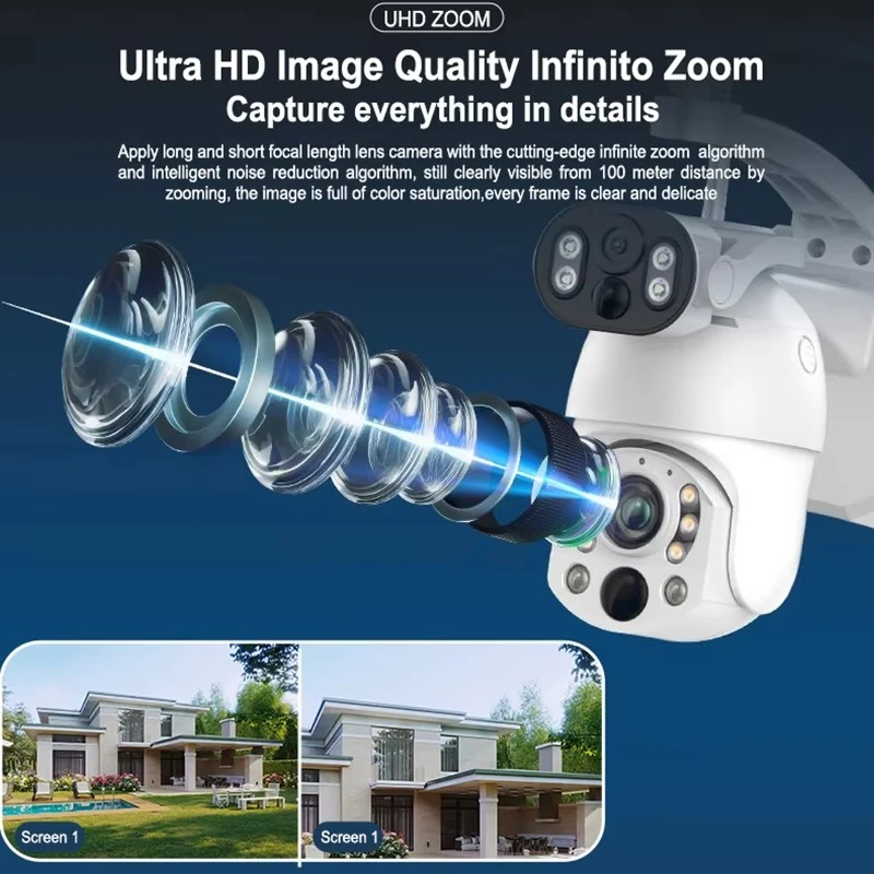 10MP 99X Zoom 4G Solar Dual‑Lens PTZ Camera, Auto‑Tracking Motion Detection, 4G SIM Wireless Security Camera for Ubox App