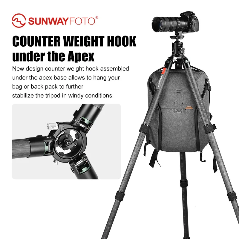 SUNWAYFOTO T4040CM Heavy Duty Carbon Fiber Tripod for Video Camera Photography , 4 sections, 88lb(40kg) Load